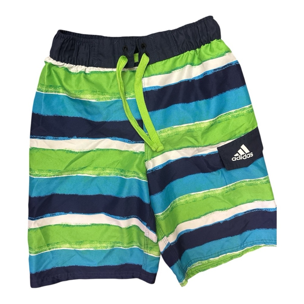 Adidas Kids Striped Swim Shorts - Green and Blue